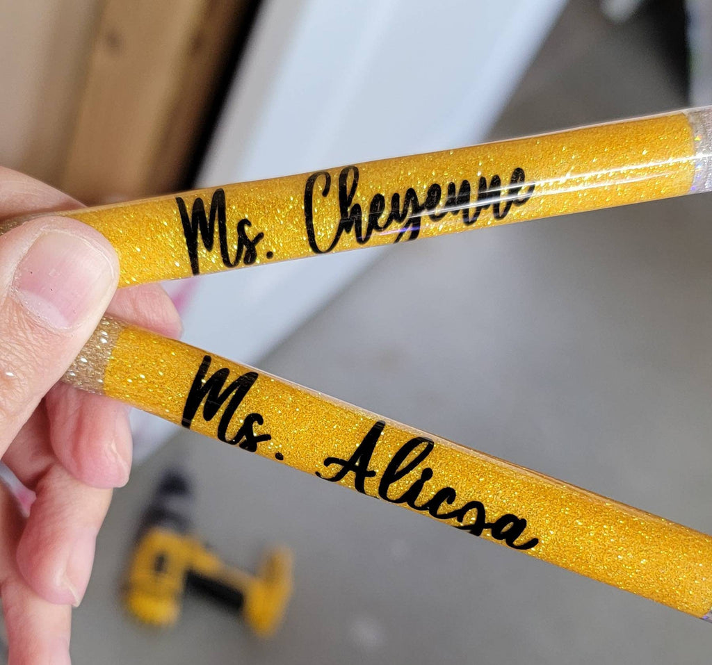 Personalized Glitter Pencil Pen for Teachers - Custom Name Glitter Gel Ink Pen
