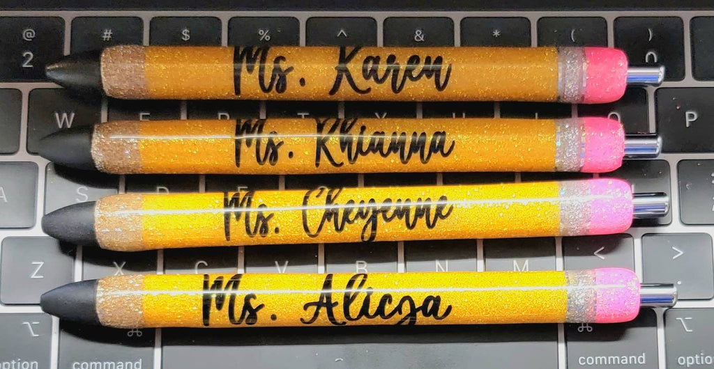Personalized Glitter Pencil Pen for Teachers - Custom Name Glitter Gel Ink Pen