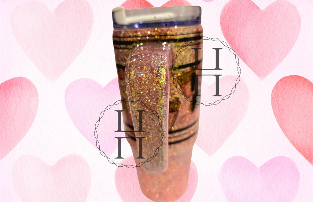 Love Language French Fries Valentine 30 oz Glitter Tumbler | Handcrafted Insulated Cup with Handle, Lid & Straw