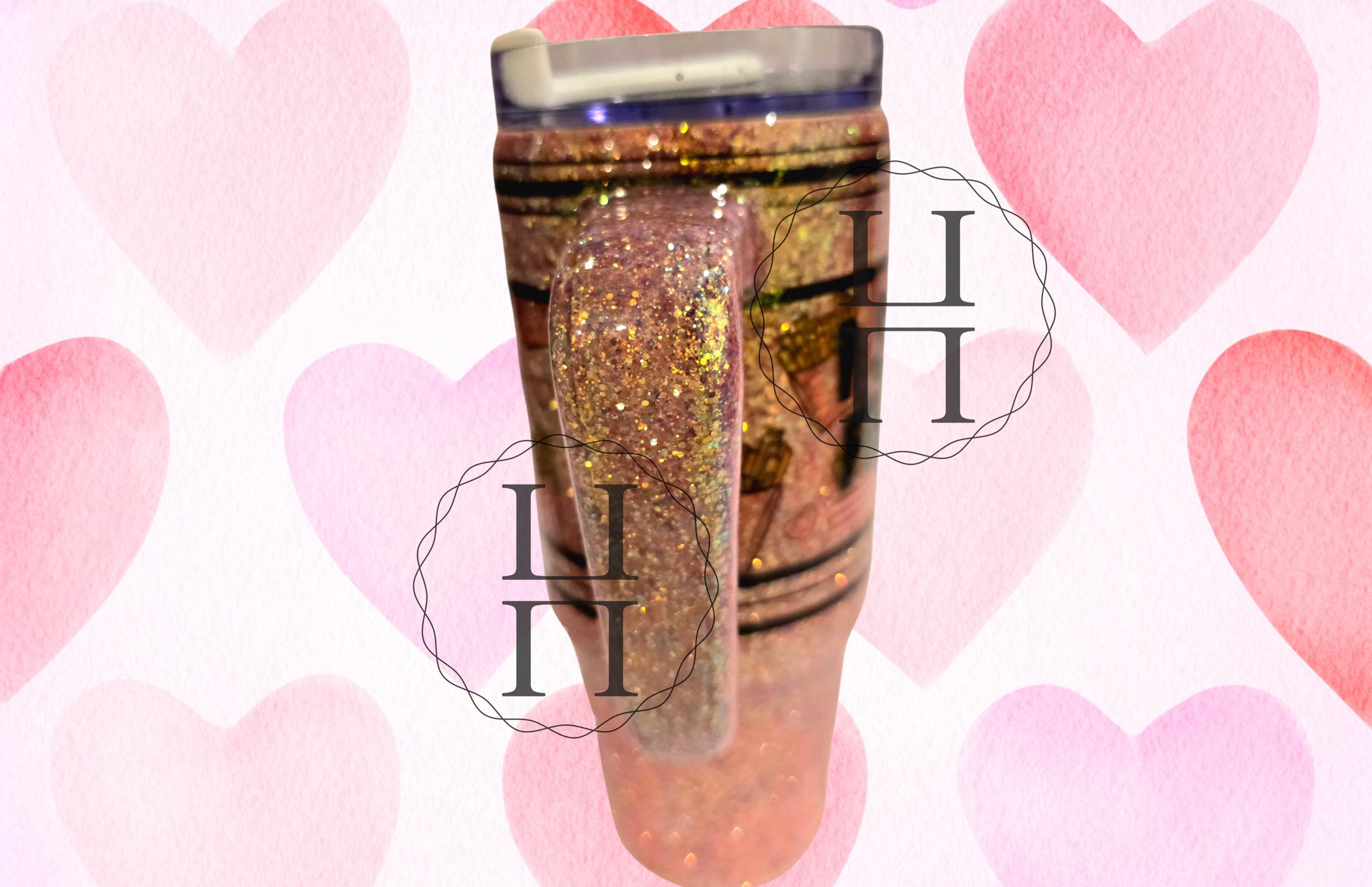 Love Language French Fries Valentine 30 oz Glitter Tumbler | Handcrafted Insulated Cup with Handle, Lid & Straw