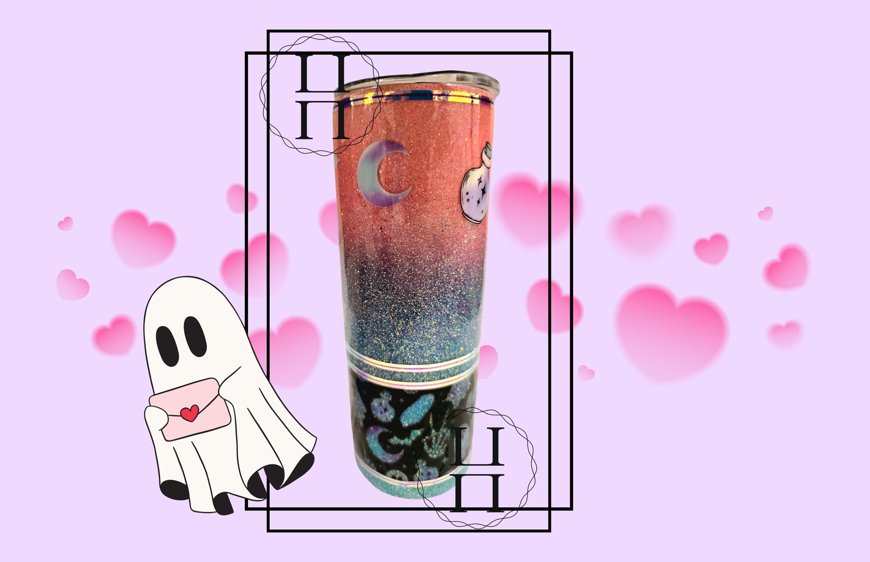 Stay Spooky Glitter Ombre 20 oz Tumbler | Pink to Blue Halloween Cup with Lid & Straw