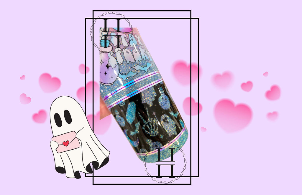 Stay Spooky Glitter Ombre 20 oz Tumbler | Pink to Blue Halloween Cup with Lid & Straw