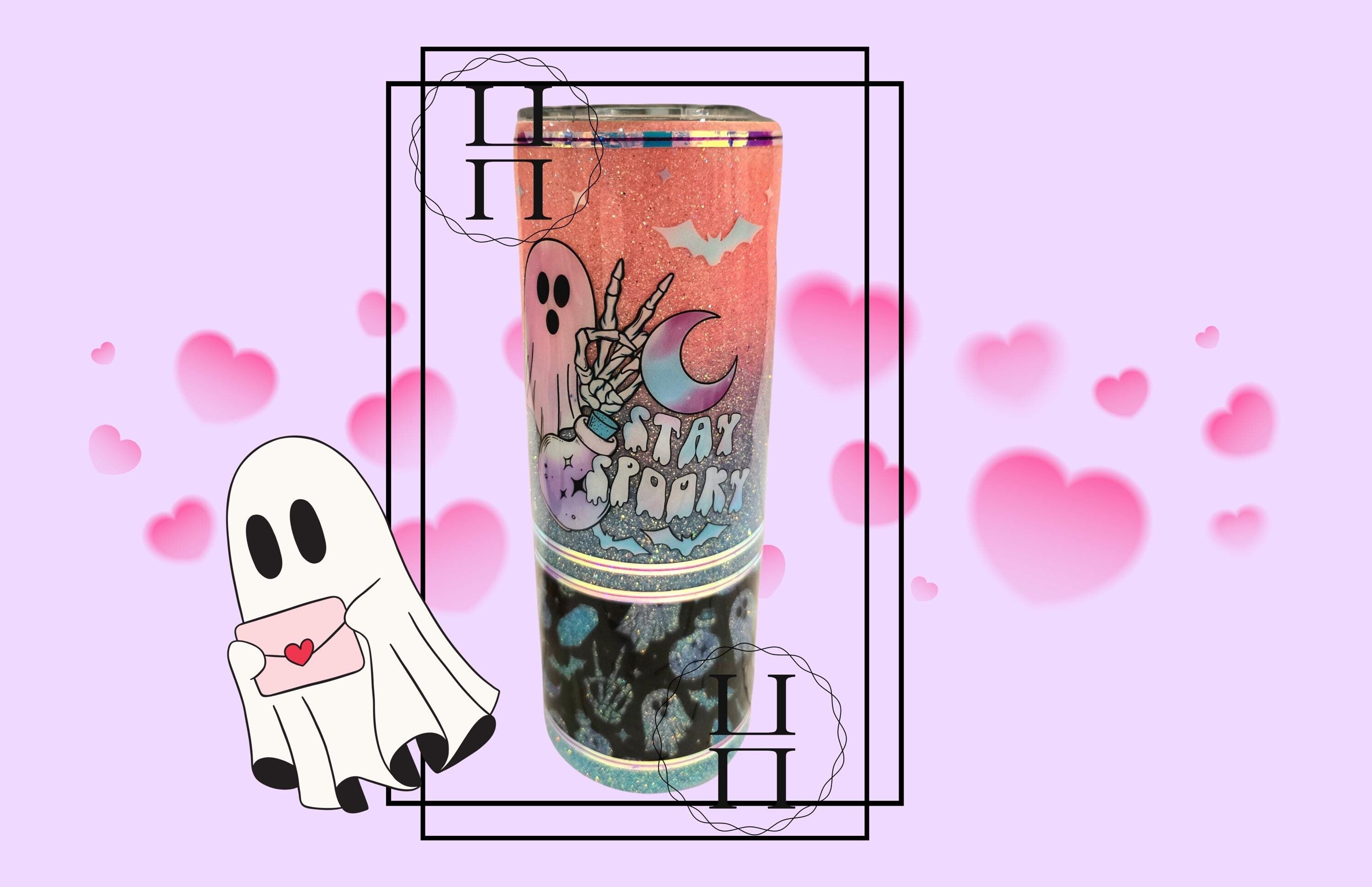 Stay Spooky Glitter Ombre 20 oz Tumbler | Pink to Blue Halloween Cup with Lid & Straw
