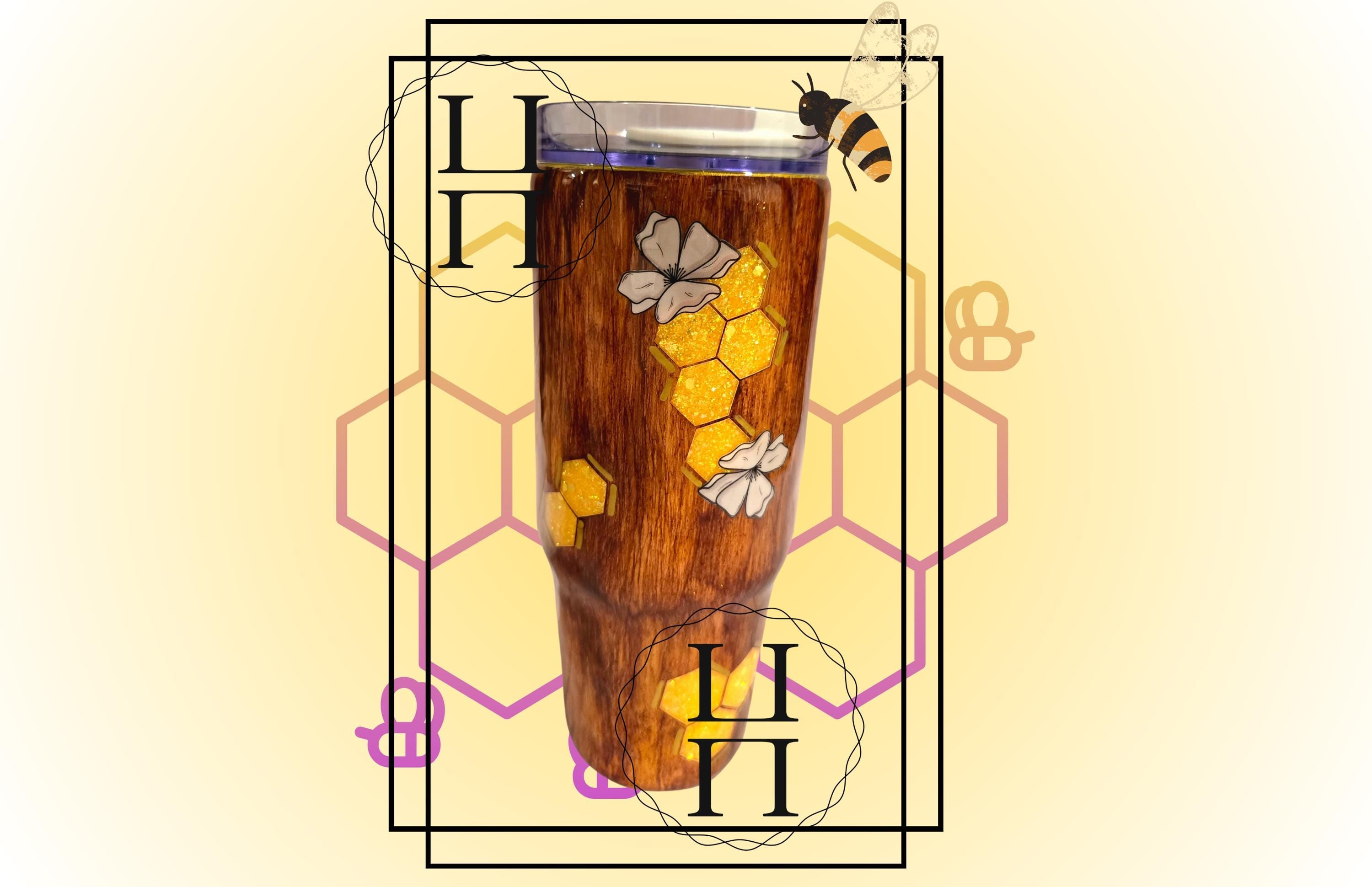 Honey Bee Lovers 30 oz Glitter Tumbler | Handcrafted Insulated Cup with Handle, Lid & Straw