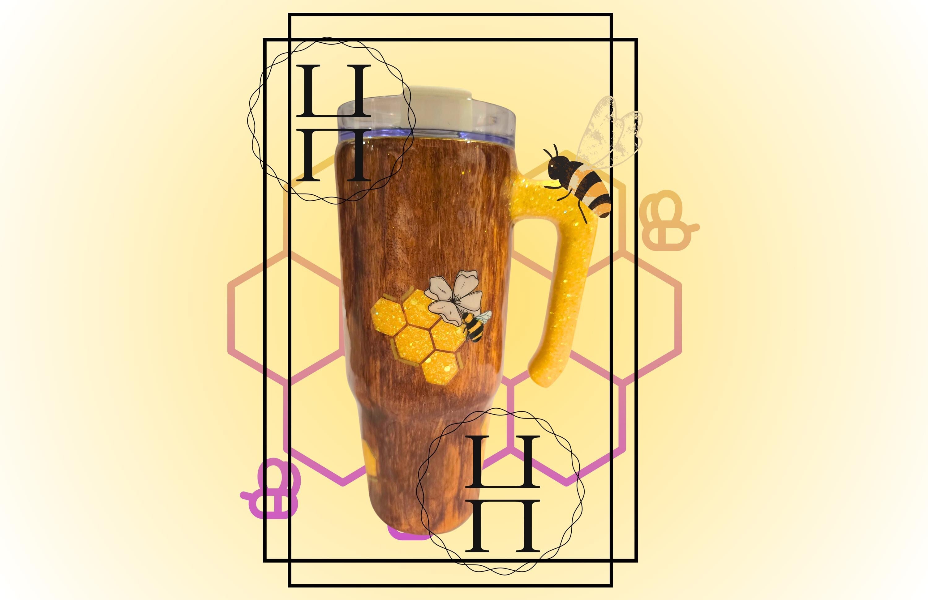 Honey Bee Lovers 30 oz Glitter Tumbler | Handcrafted Insulated Cup with Handle, Lid & Straw