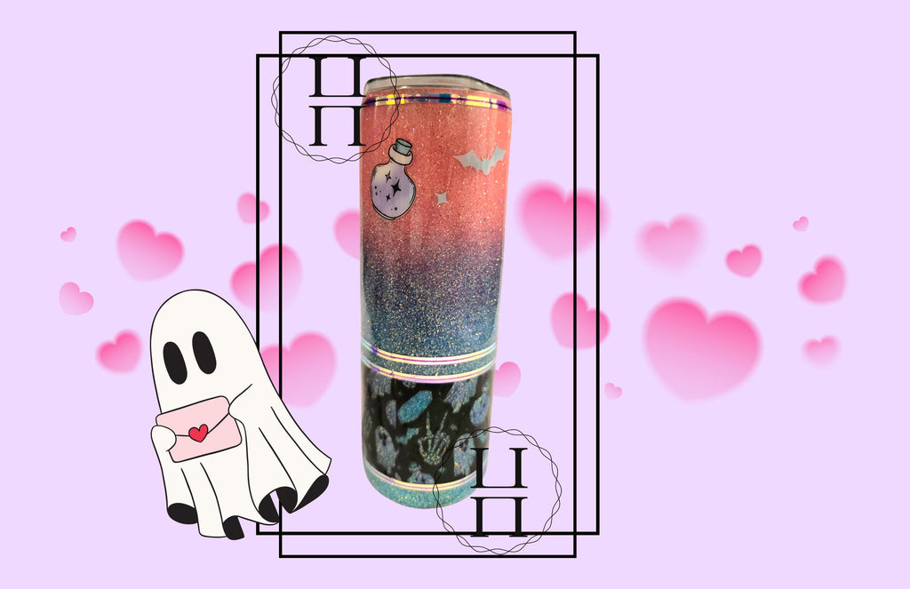 Stay Spooky Glitter Ombre 20 oz Tumbler | Pink to Blue Halloween Cup with Lid & Straw
