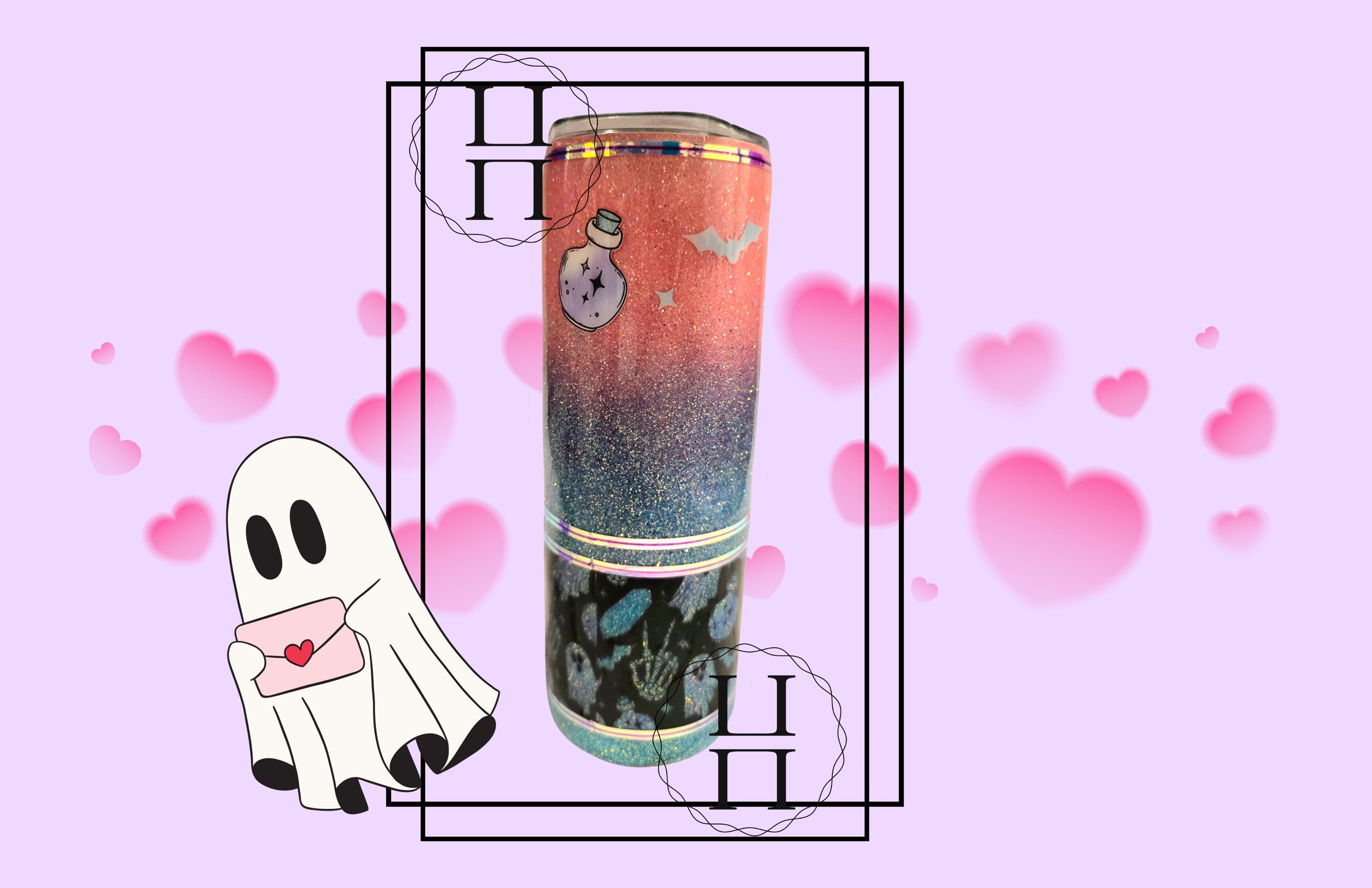 Stay Spooky Glitter Ombre 20 oz Tumbler | Pink to Blue Halloween Cup with Lid & Straw
