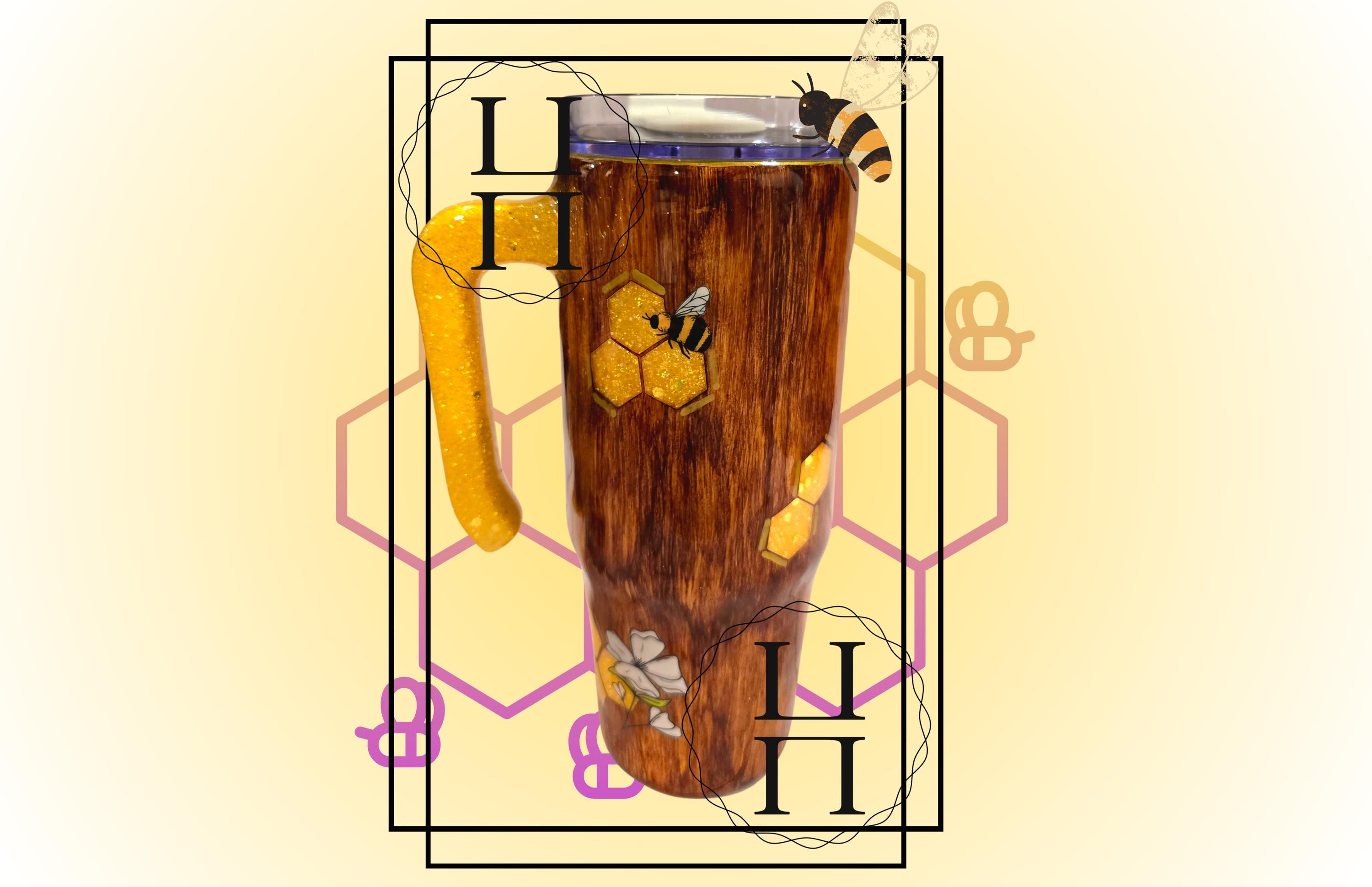 Honey Bee Lovers 30 oz Glitter Tumbler | Handcrafted Insulated Cup with Handle, Lid & Straw