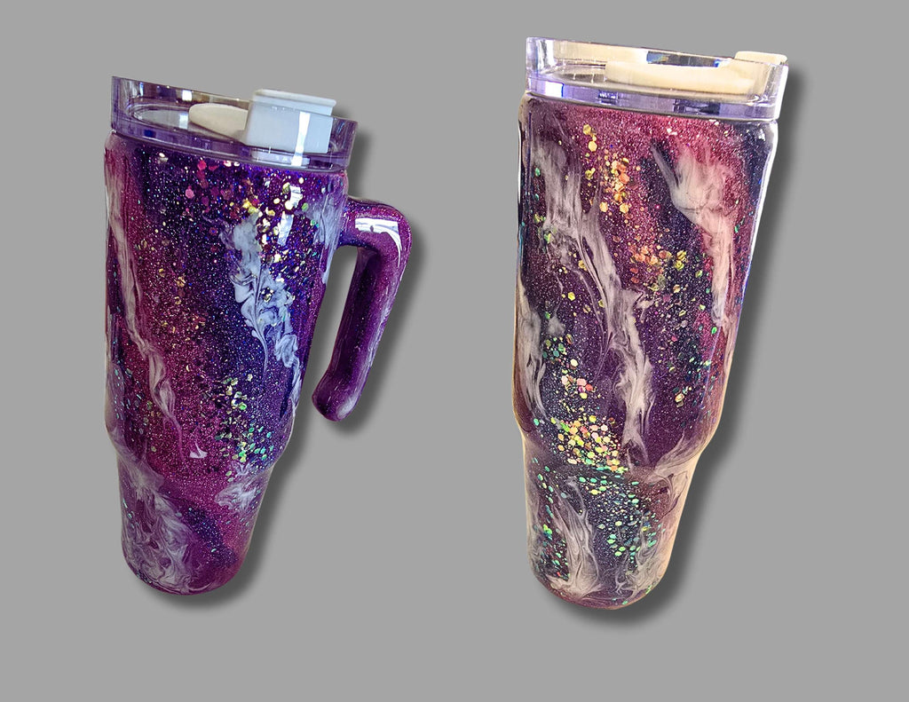 Galaxy Milky Way Purple Glitter Epoxy Tumbler | 20 oz Skinny or 30 oz Insulated Cup with Lid & Straw