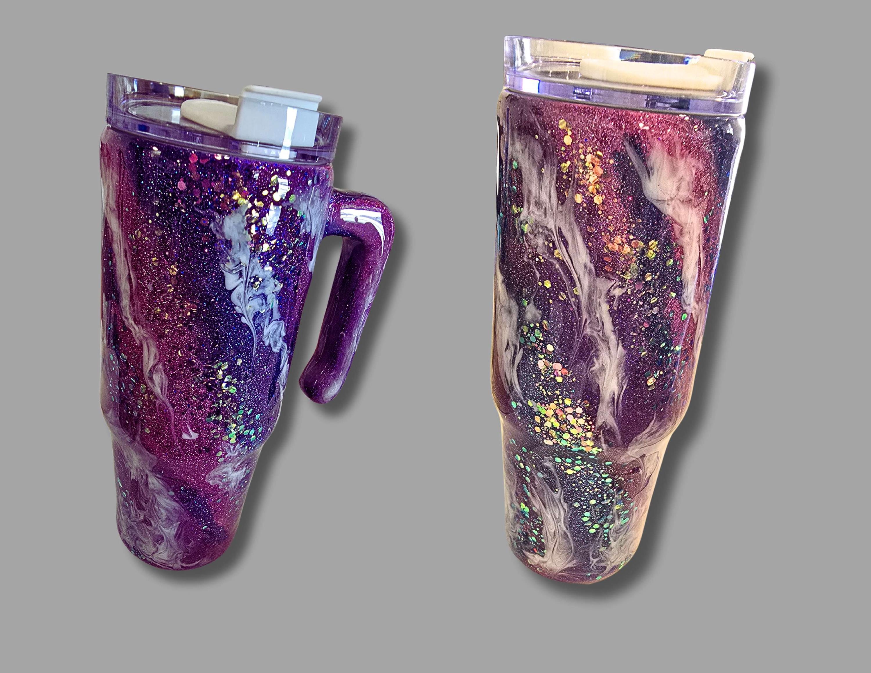 Galaxy Milky Way Purple Glitter Epoxy Tumbler | 20 oz Skinny or 30 oz Insulated Cup with Lid & Straw