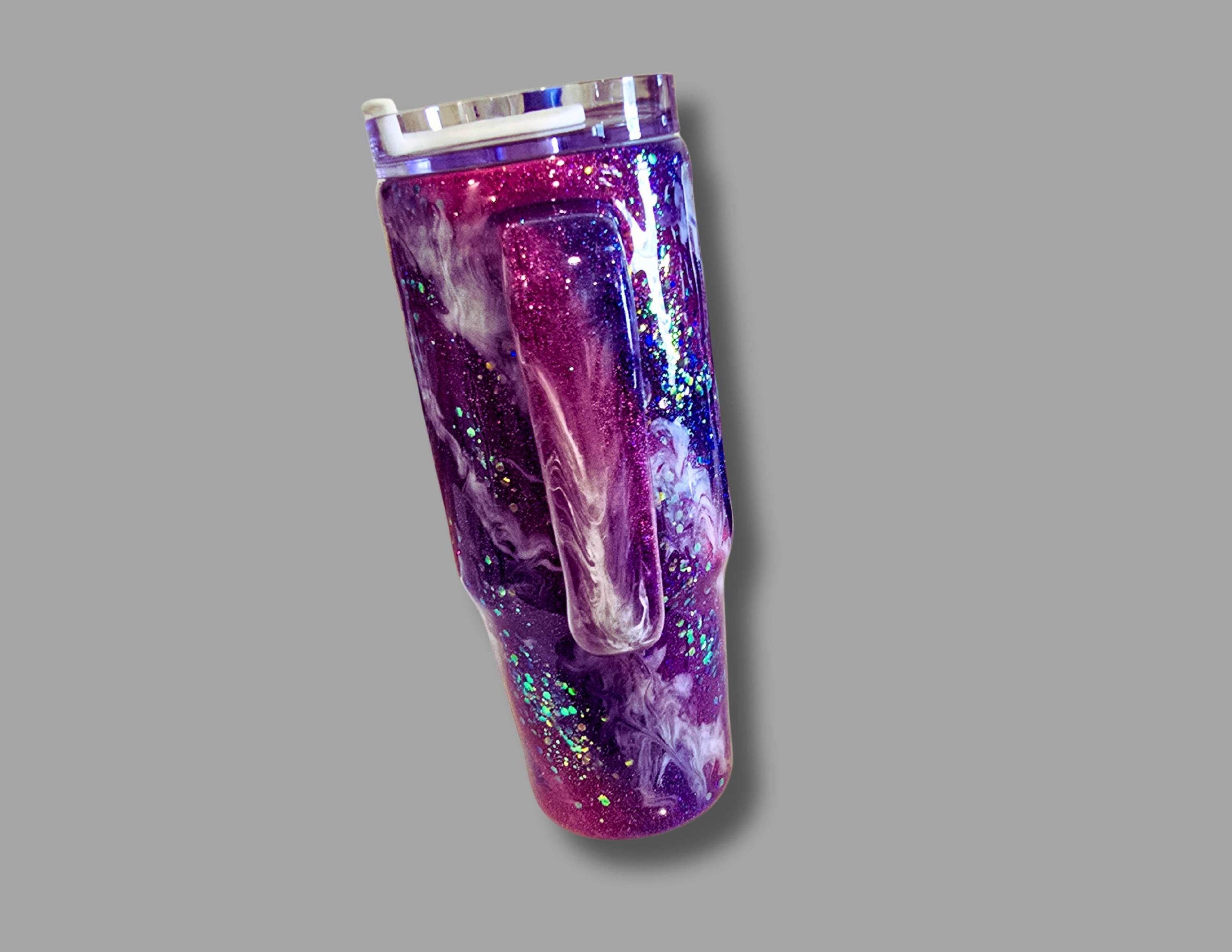 Galaxy Milky Way Purple Glitter Epoxy Tumbler | 20 oz Skinny or 30 oz Insulated Cup with Lid & Straw