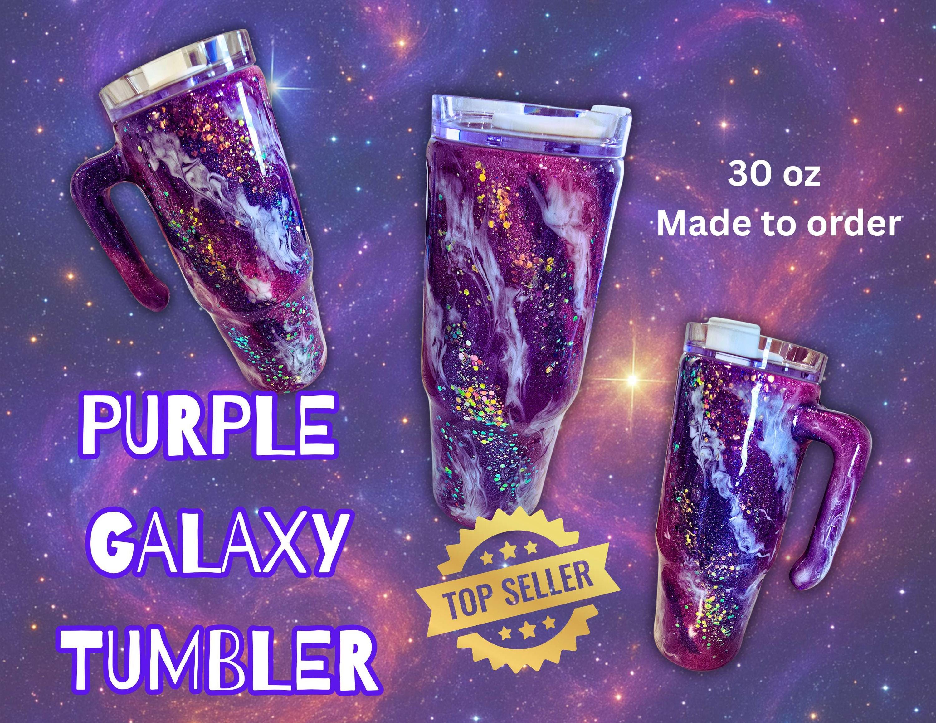 Galaxy Milky Way Purple Glitter Epoxy Tumbler | 20 oz Skinny or 30 oz Insulated Cup with Lid & Straw