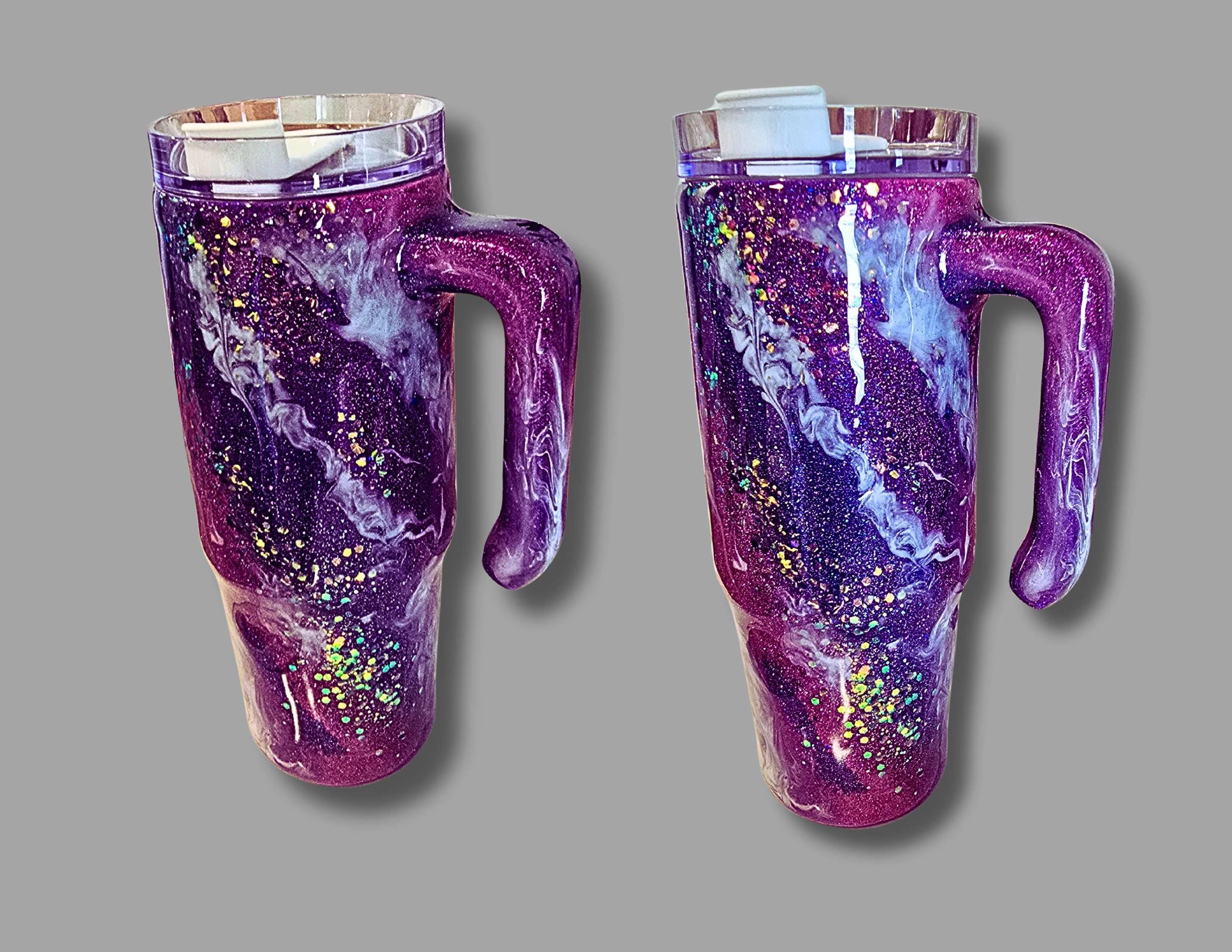Galaxy Milky Way Purple Glitter Epoxy Tumbler | 20 oz Skinny or 30 oz Insulated Cup with Lid & Straw