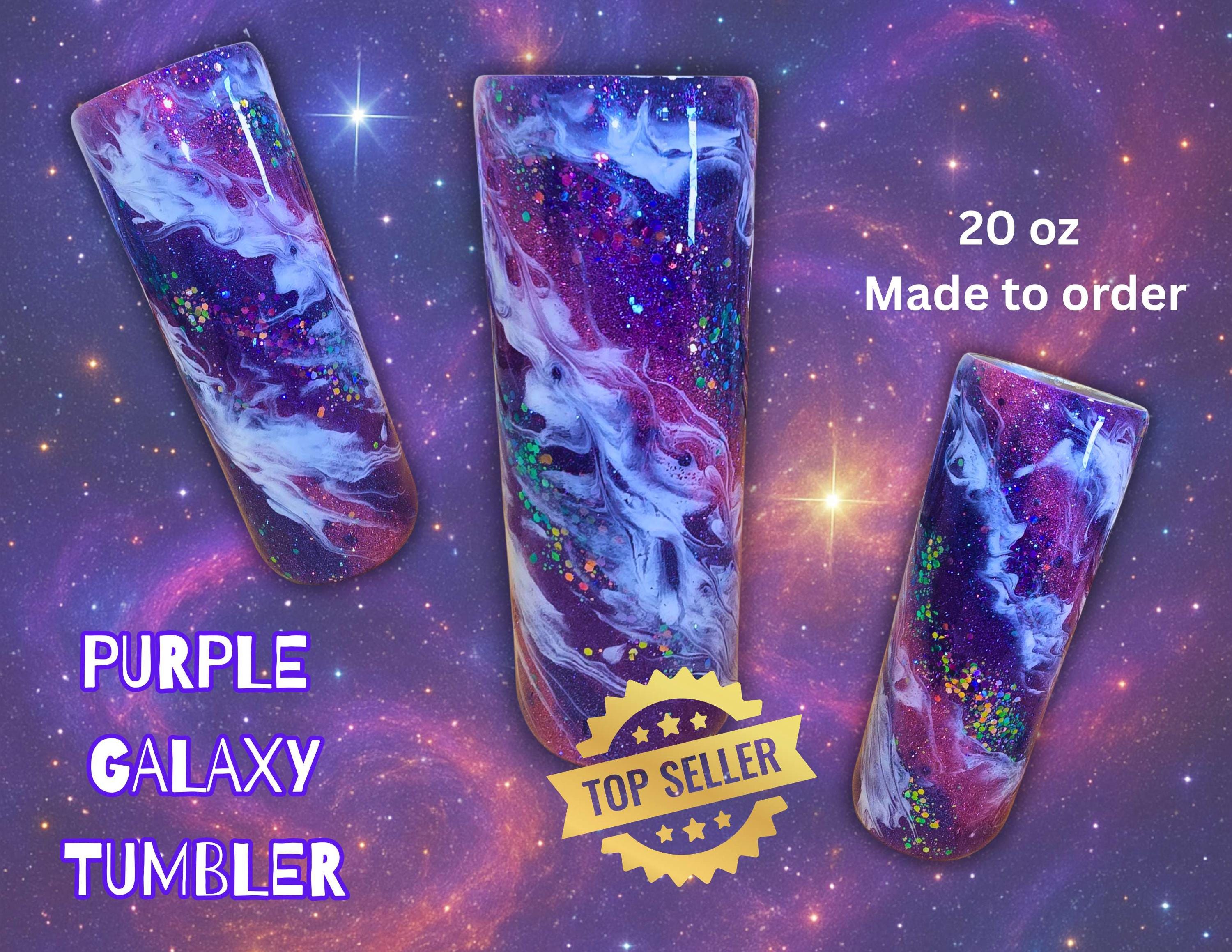 Galaxy Milky Way Purple Glitter Epoxy Tumbler | 20 oz Skinny or 30 oz Insulated Cup with Lid & Straw