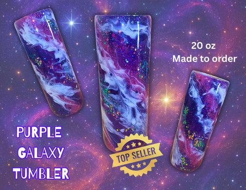 Galaxy Milky Way Purple Glitter Epoxy Tumbler | 20 oz Skinny or 30 oz Insulated Cup with Lid & Straw